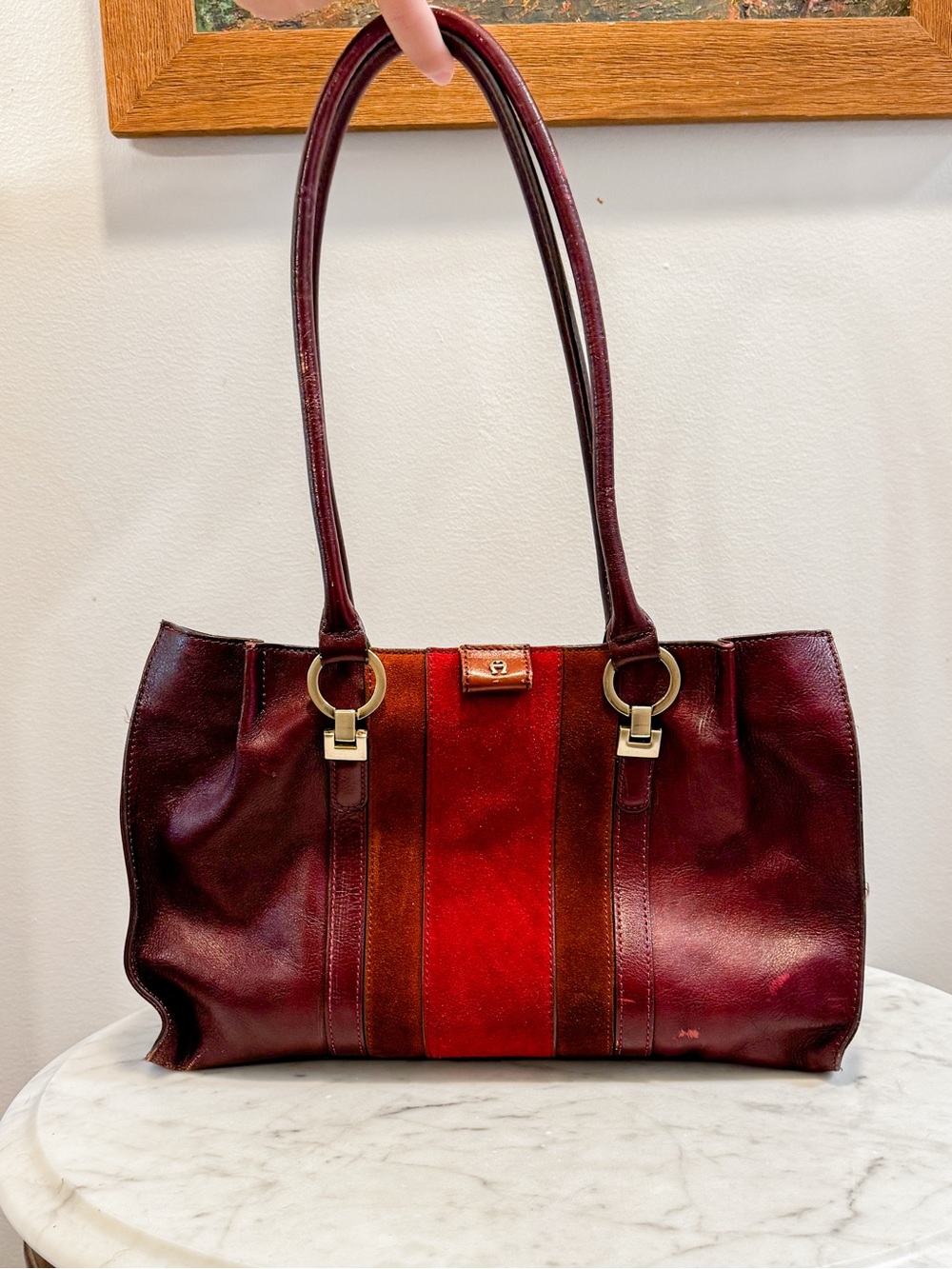 Etienne Aigner Oxblood and Red Suede Shoulder Bag